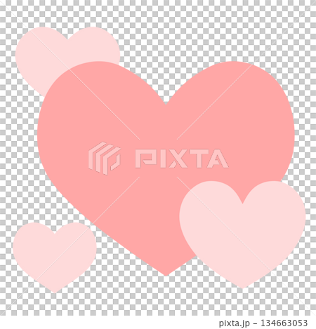 A simple hand-drawn illustration icon of overlapping large and small hearts. Red and pink. A simple hand-drawn illustration icon of overlapping large and small hearts. Red and pink. 134663053