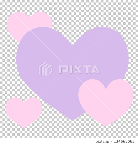 Simple hand-drawn illustration icon of overlapping large and small hearts. Pink and purple. Simple hand-drawn illustration icon of overlapping large and small hearts. Pink and purple. 134663063