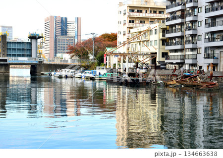 築地大橋近くの浜前橋にある水門周りの風景 134663638