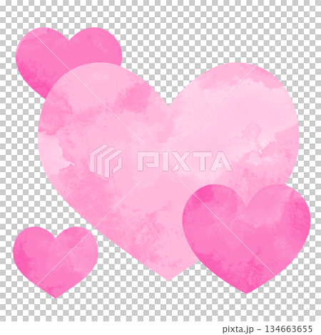 簡單的手繪水彩插圖，粉紅色的大愛心和小愛心重疊在一起。 134663655