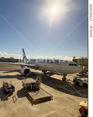 ハワイ ダニエルKイノウエ国際空港 駐機中の飛行機 空港風景 余白 ハワイ ダニエルKイノウエ国際空港 駐機中の飛行機 空港風景 余白 134663698