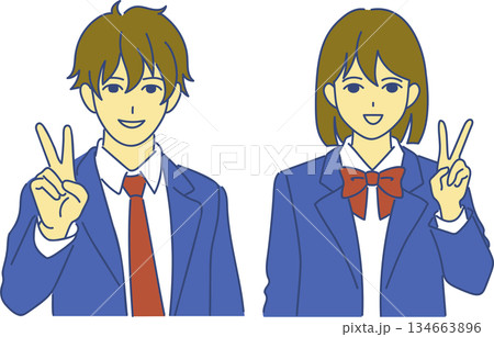 ピースする高校生男女 ピースする高校生男女 134663896