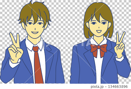 ピースする高校生男女 ピースする高校生男女 134663896