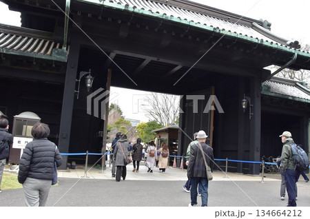 東京都千代田区　乾門（春季皇居乾通り一般公開）と観光客 134664212