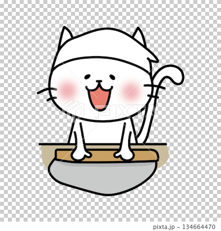 白貓正在做蕎麥麵 134664470