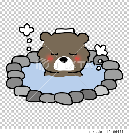 温泉に入るクマ 134664514