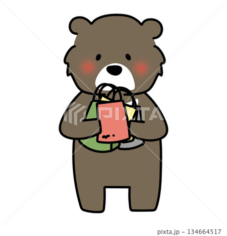 たくさんの買い物をしているクマ たくさんの買い物をしているクマ 134664517