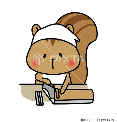 そば打ちをするリス 134664519