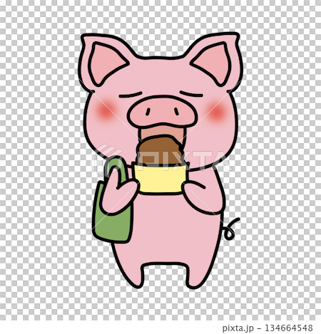 一隻行走的豬在吃 134664548