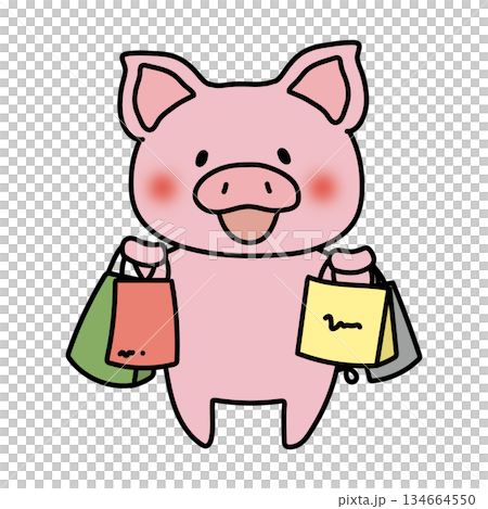 一隻豬正在瘋狂購物 一隻豬正在瘋狂購物 134664550