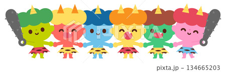 手をつなぐカラフルな鬼 134665203