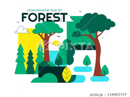 World Forestry Day Vector Illustration Featuring Global Forest Conservation, Sustainable Nature Protection, and Environmental Awareness Background 134665747
