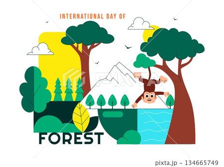 World Forestry Day Vector Illustration Featuring Global Forest Conservation, Sustainable Nature Protection, and Environmental Awareness Background 134665749