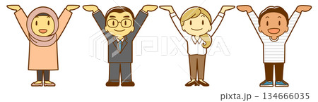 みんなで支え合い（多国籍・人物のみ・笑顔） 134666035