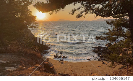 沙弥島から見る美しい夕焼け 沙弥島から見る美しい夕焼け 134666147