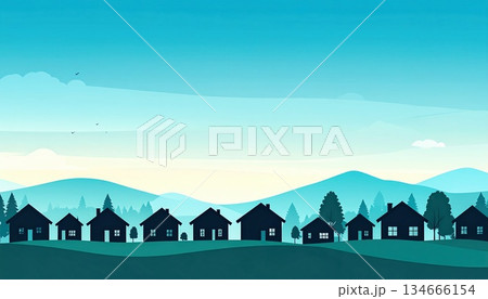 《AI画像》明け方の住宅街 134666154