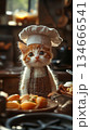 Feline chef bakes pastries in a cozy kitchen. Generative AI 134666541