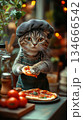 Cute cat chef creating delicious pizza in a cozy kitchen. Generative AI 134666542