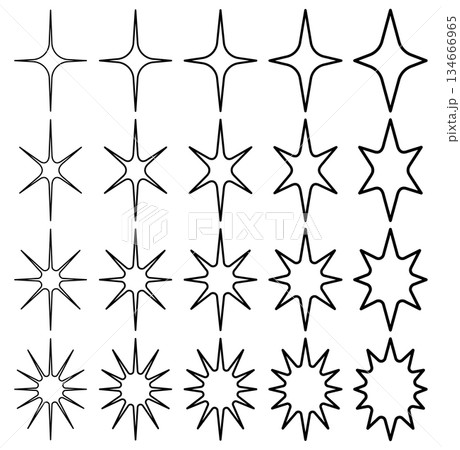 様々な形の星型、輝きマーク、キラーンマークのアイコンのベクターイラストのセット 様々な形の星型、輝きマーク、キラーンマークのアイコンのベクターイラストのセット 134666965