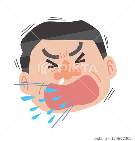 くしゃみをする男性の顔 くしゃみをする男性の顔 134667309