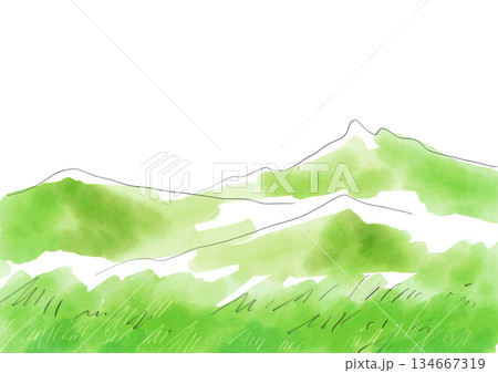 手書きの山の水彩背景イラスト 134667319