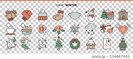 冬のシンプルなアイコンセット〜クリスマス・お正月・バレンタインデーなど〜 134667493