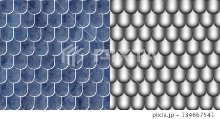 Overlapping roof tiles pattern. Roof tiles background via an alpha channel. 134667541