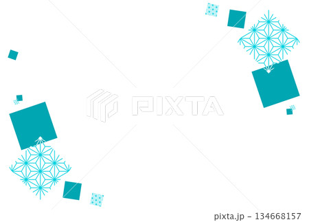 水色の四角の麻の葉の和風背景 水色の四角の麻の葉の和風背景 134668157