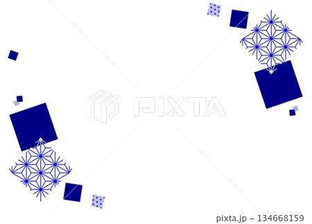 青色の四角の麻の葉の和風背景 134668159