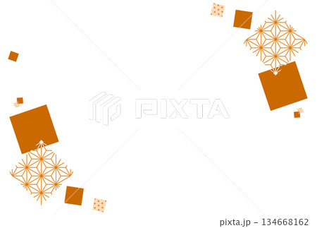 オレンジ色の四角の麻の葉の和風背景 134668162