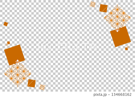 オレンジ色の四角の麻の葉の和風背景 134668162