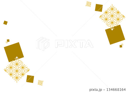 黄色の四角の麻の葉の和風背景 黄色の四角の麻の葉の和風背景 134668164