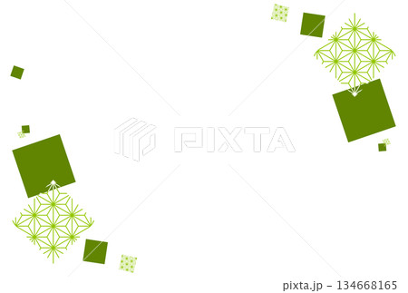 黄緑色の四角の麻の葉の和風背景 134668165