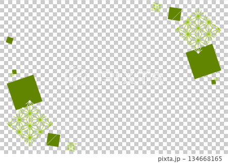 黄緑色の四角の麻の葉の和風背景 134668165