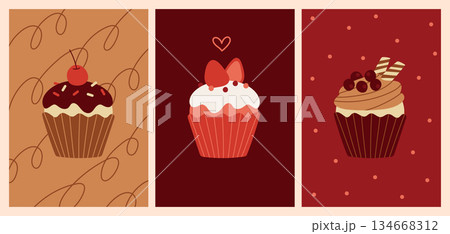 カップケーキのアートセット 134668312