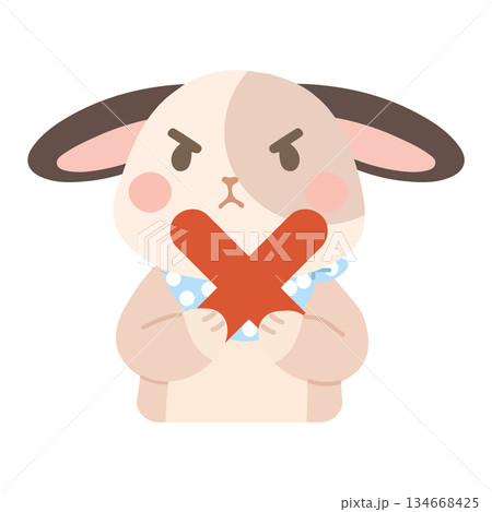 Cartoon Rabbit Holding Red X Illustration Cartoon Rabbit Holding Red X Illustration 134668425
