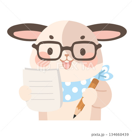 Cartoon Rabbit Wearing Glasses Holding Paper Cartoon Rabbit Wearing Glasses Holding Paper 134668439