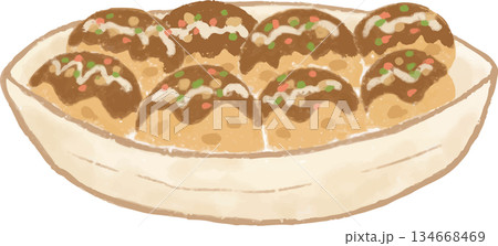 美味しそうなソースたこ焼きのイラスト 134668469