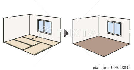 畳からフローリングに変更するリフォームのビフォーアフター 134668849