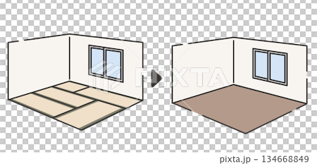 畳からフローリングに変更するリフォームのビフォーアフター 134668849
