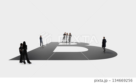 Modern business artwork with group standing on letter B Modern business artwork with group standing on letter B 134669256