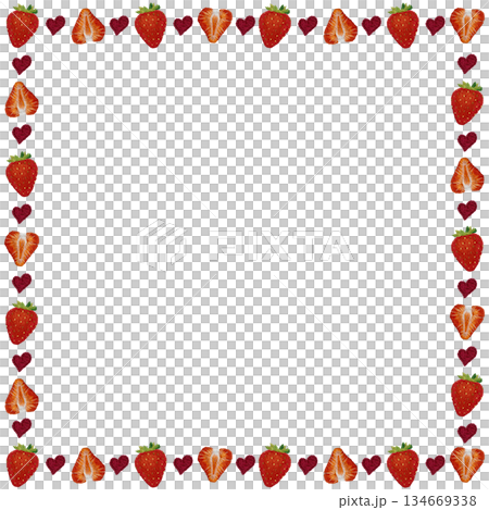 【イチゴとハートのフレーム】手刺繍イラスト素材 134669338