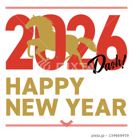 2026年をイメージしたシルエットの午とhappy new yearの年賀状_正方形 2026年をイメージしたシルエットの午とhappy new yearの年賀状_正方形 134669459