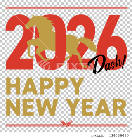 2026年をイメージしたシルエットの午とhappy new yearの年賀状_正方形 2026年をイメージしたシルエットの午とhappy new yearの年賀状_正方形 134669459