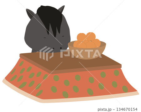 こたつでくつろぐ黒い馬 134670154