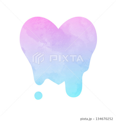 ドロドロに溶けているシンプルなハートの手描き水彩イラスト ピンク 水色 グラデーション ドロドロに溶けているシンプルなハートの手描き水彩イラスト ピンク 水色 グラデーション 134670252