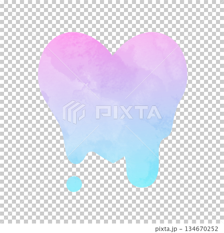 ドロドロに溶けているシンプルなハートの手描き水彩イラスト ピンク 水色 グラデーション ドロドロに溶けているシンプルなハートの手描き水彩イラスト ピンク 水色 グラデーション 134670252