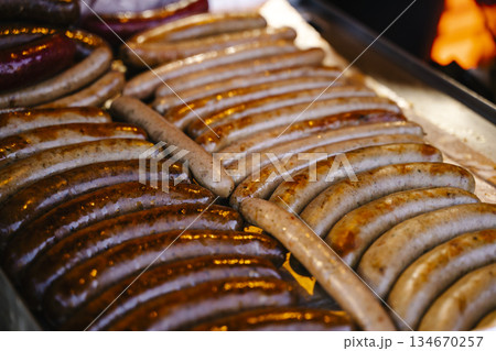 raditional German Sausages and Bratwurst at Local Street Food Market 134670257