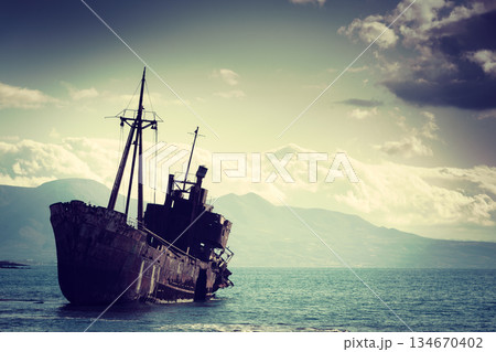 The famous shipwreck near Gythio Greece The famous shipwreck near Gythio Greece 134670402