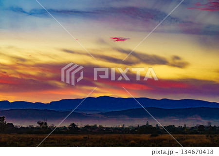 Sunset landscape on coast in Spain 134670418